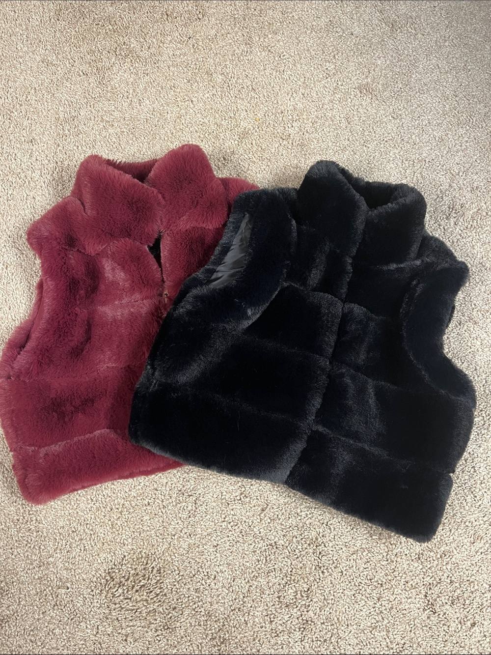 Faux Fur Vest Duo - Black & Burgundy